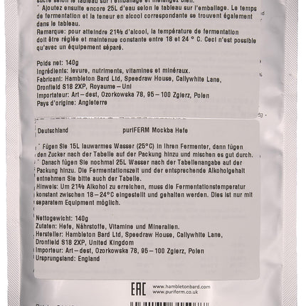 puriFERM 8X Mockba Turbo Yeast neutral yeast for distilling 21% in 8 days