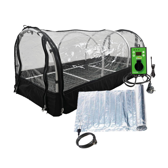 Bio Green XXL Jumbo Indoor Propagator | Set including heating mat &amp; digital thermostat | Robust aluminum frame | Propagation tray L 130 x W 60 x H 50 cm