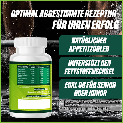 GREEN BURN® Appetite Suppressant Capsules – Extremely High Dose with Glucomannan, Choline, Vitamins B1 + B6 – Dietary Supplement for Women &amp; Men – Support for Weight Loss &amp; Metabolism – Fast &amp; Strong