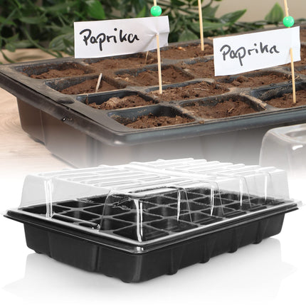 com-four® 8-piece cultivation set, set with water trays, greenhouse lid, and pot plates with 96 cells for growing plants indoors (8-piece - cultivation set 38x25cm)