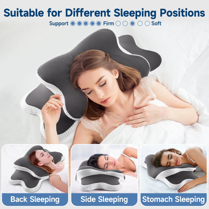 YunNasi Memory Foam Pillow, Ergonomic Neck Support Pillow, Orthopedic Pillow, Side Sleeper Pillow, for Side, Back &amp; Stomach Sleepers with Washable Cooling Ice Silk Cover