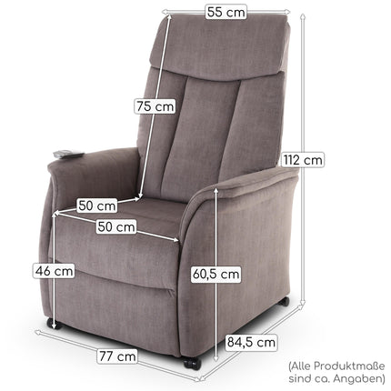 Raburg TV chair with stand-up aid, recliner chair with reclining function, electric with remote control, 2 motors, pocket spring core/comfort upholstery, up to 120 kg, microfiber, Emma, ​​silk grey