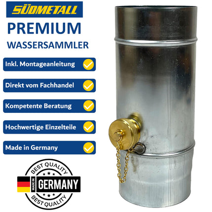 SÜDMETALL - Premium zinc rainwater collector 100 mm with hose and barrel connection for the downpipe - Titanium zinc rainwater collector 75% water yield - Water collector for rain barrels developed by specialist retailers