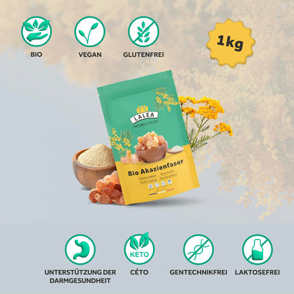 Acacia Fiber Powder Organic - 1Kg - 90% Fiber, fiber powder from acacia fiber, organic, vegan &amp; keto, gluten-free, gum arabic powder, fiber supplement