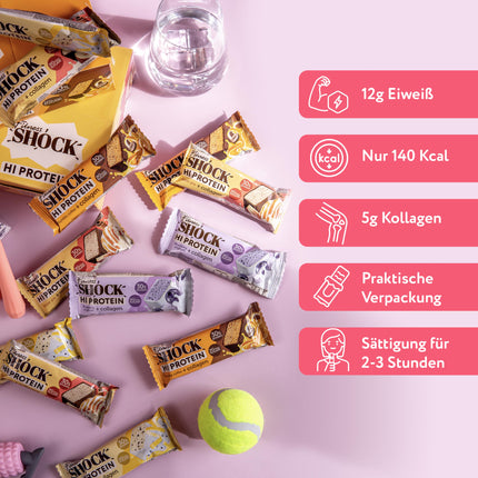 FitnesSHOCK Protein Bar Set Mix Box with high 30% 12g protein content Protein bar without added sugar with 5g collagen low carb high fiber low calorie 12pcs 40g