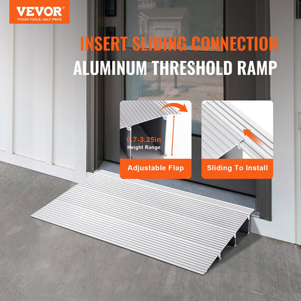 VEVOR Door Threshold Ramp 43.6 x 86.4 x 7.6 cm Wheelchair Ramp 362.8 kg Load Capacity Aluminum Alloy Curb Ramp Modular Design Threshold Ramp Non-Slip Aluminum Ramp Ramp