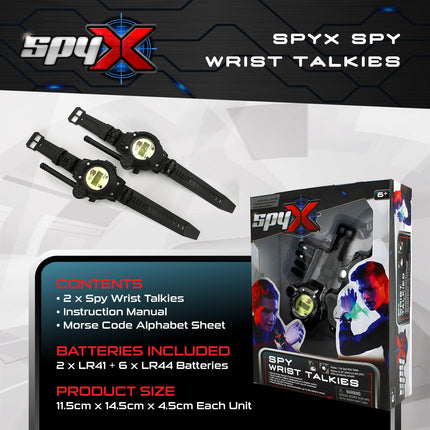 SpyX 10538 Spy Wrist Talkies for Kids - Hands-free secret communication via disguised walkie-talkies for fun spy missions - Includes watch disguise and Morse code option, 6+