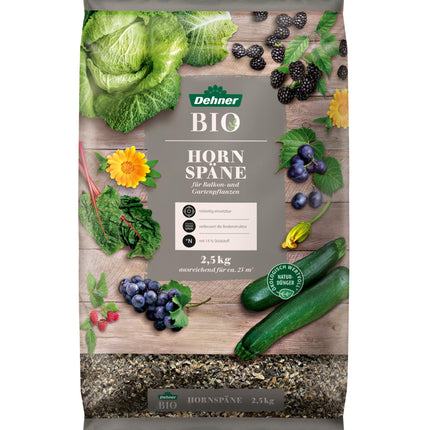 Dehner Organic Horn Shavings, high-quality fertilizer for balcony plants/garden plants, ecological universal fertilizer, natural long-term effect, 2.5 kg, approx. 25 sqm, colorful