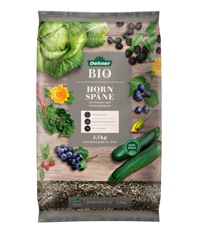 Dehner Organic Horn Shavings, high-quality fertilizer for balcony plants/garden plants, ecological universal fertilizer, natural long-term effect, 2.5 kg, approx. 25 sqm, colorful