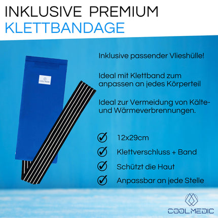 COOLMEDIC Premium Cooling Pad with Bandage | XXL Cold &amp; Warm Compress 29x12cm | Multi-Purpose Compress Cooling Pads, Gel Cooling Pillow, Cold Compress for Cooling Pain for Children &amp; Adults