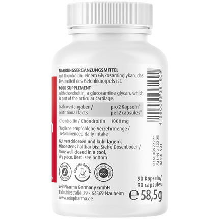 ZeinPharma Chondroitin Capsules 500 mg (90 Capsules) – Food supplement without additives, organic, for your joints, laboratory-tested