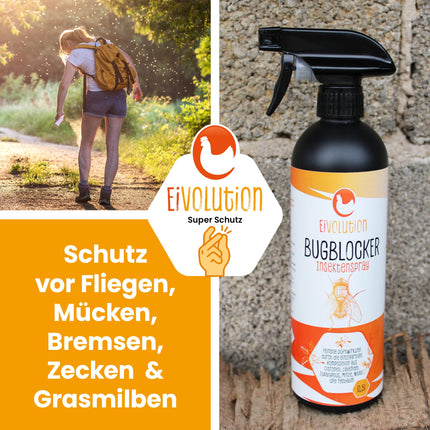 Eivolution Bug Blocker - Natural Insect Repellent (500ml) - Against mosquitoes, horseflies, ticks and grass mites