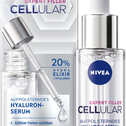 NIVEA Cellular Expert Filler Hyaluron Replumping Serum, light and fast-absorbing hyaluronic serum with Hydra Elixir, anti-aging facial care for smoothed wrinkles (30 ml)