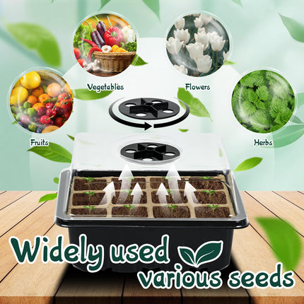 Ulikey 10 Pack Indoor Greenhouse Propagator, 120 Hole Mini Greenhouse Propagator with 20 Plant Labels and 2 Gardening Tools, Degradable Grow Pots with Lids, Ventilation for Seedling Plants (Black)