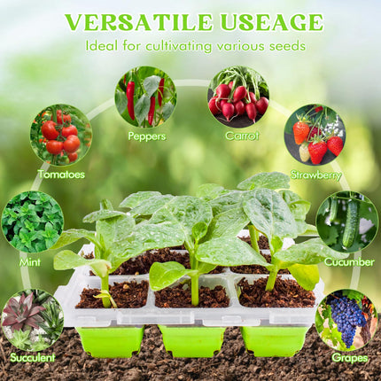 QTUN Growing Tray Pot Tray 4 Pieces 36 Planting Holes, Reusable Indoor Greenhouse Grow Box, Mini Greenhouse Grow Trays for Plants, Herbs, Flowers, Vegetables and Fruits