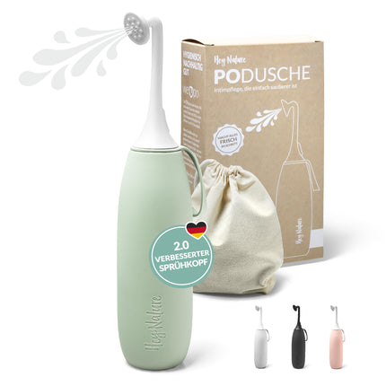 Hey Nature Po Shower Mint, a portable bidet for gentle, hygienic cleansing of the intimate area. A pod shower for postpartum relief, hemorrhoid relief, and as an alternative to moist toilet paper.