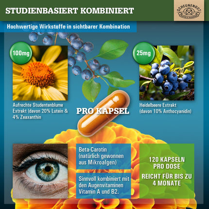 ADLERAUGE® Eye Vitamins High Dose - IMPORTANT: Laboratory-tested brand complex with lutein, zeaxanthin, blueberry extract, beta-carotene, vitamins A+B &amp; more | 120 pcs -DE- SCHEUNENGUT®
