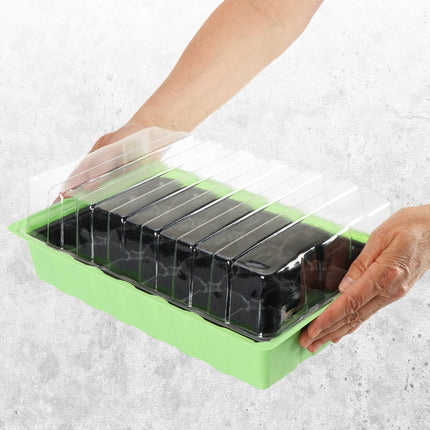 com-four® 4X indoor greenhouse, multi-pot trays with lid, planter with growing pots for 96 plants, growing kit for flowers, fruit, and vegetables (growing kit 3)