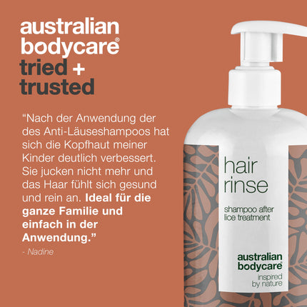Australian Bodycare Hair Rinse 500 ml | Head lice shampoo after head lice treatment for the whole family | Tea tree oil shampoo with 100% natural tea tree oil