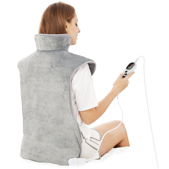 Heating pad for back, shoulder, neck 60x100cm heat pad with automatic switch-off, quick heating, with waist strap, back warmer heating blanket 6 heat settings, auto-off timer, flannel material, washable