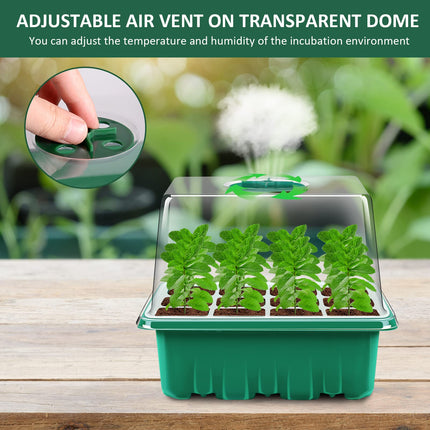 Verdenu 10 Pack Indoor Greenhouse Propagator, 120 Cells Mini Greenhouse for Starting Seedling Growth, Germination Kits with Green Mini Greenhouse Floor, 8.4CM Height of Humidity Dome