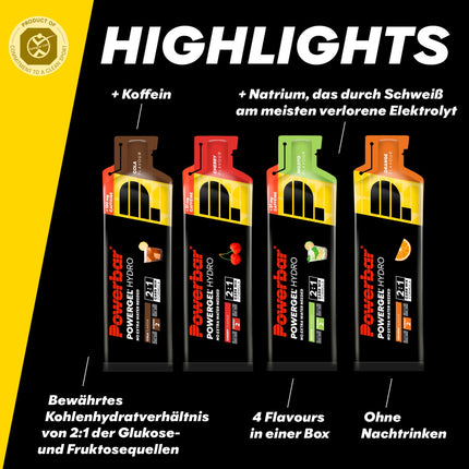 Powerbar PowerGel Hydro Multiflavorbox 12x67ml - High Carb Energy Gel + Sodium