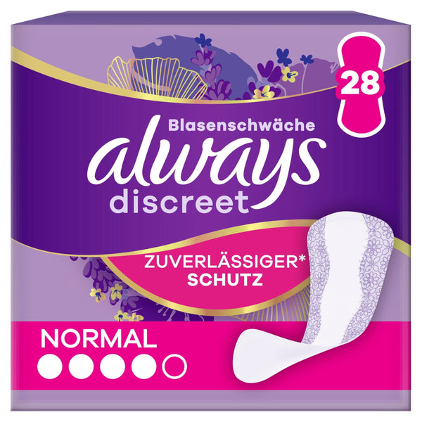 Always Discreet Incontinence Panty Liners Normal (28 Pads) for women, strong protection you hardly feel