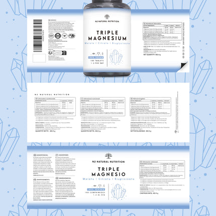 High-dose magnesium complex, 440 mg elemental magnesium per daily dose. Triple magnesium with: magnesium citrate 1440 mg, magnesium bisglycinate 600 mg, magnesium malate 600 mg. 180 tablets. 3-month supply. N2