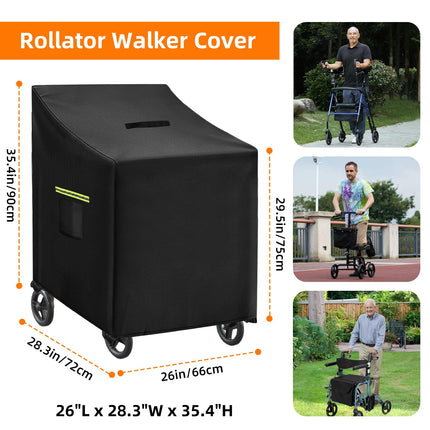Rollator garage with handle, rollator walker cover, heavy-duty 420D Oxford fabric rollator garage, with 2 reflective strips, 1 handle, 4 buckles, ventilation slots, windproof, rainproof