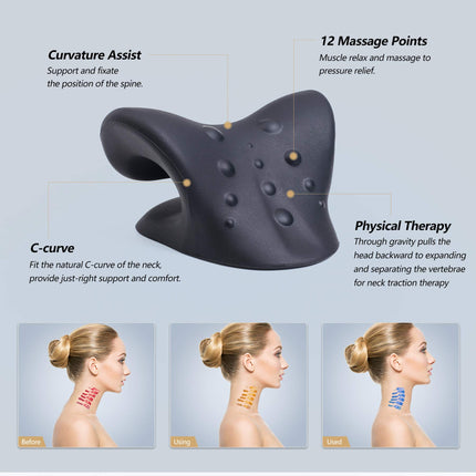 Cozyhealth Neck and Shoulder Massager, Neck Stretcher for Neck Pain Relief, Neck Stretcher Chiropractic Pillow for Cervical Spine Relaxation Pillow Neck (Black)