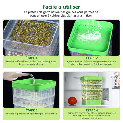 WYWY.Wide Seed Germination Kit, 4-Tier Bean Sprouting Kit, Stackable Microorganism Culture Trays for Beans, Alfalfa, and Wheatgrass