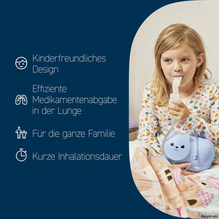 OMRON Nami Cat child-friendly inhaler for children; efficient inhaler for the treatment of coughs and colds, bronchitis, asthma, and colds; inhaler with high-quality accessories