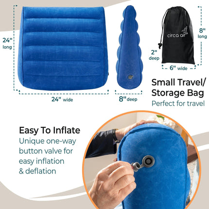 Circa Air Inflatable Wedge Pillow for Travel - Lightweight &amp; Portable Travel Wedge Pillow for Sleeping, Acid Reflux, GERD, Snoring for Back, Leg Elevation &amp; Knee Support Bed Wedge Pillow