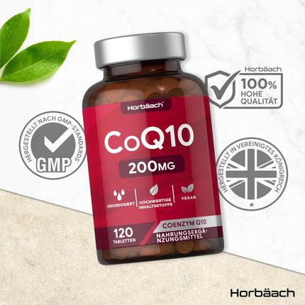 Coenzyme Q10 High Dose 200mg | 120 Vegan Tablets | Emergency Capsules | Coenzyme Q10 | by Horbaach