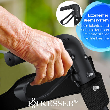KESSER Rollator Aluminium Set, lightweight travel rollator with full equipment, 3-way foldable for trunk, travel and flight, height adjustable, belt, cane holder, walking frame, walking aid