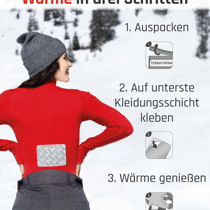 TerraTherm heat patches for back, neck and shoulders – 12h of soothing deep heat, back warmer – body warmer self-adhesive and air-activated – 10 pieces