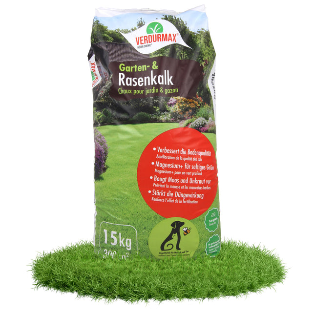 Verdurmax 15 kg Garden and Lawn Lime - Removes moss and weeds - pH value optimization - Lime fertilizer with magnesium for lush green - Improves nutrient uptake of grass and plants