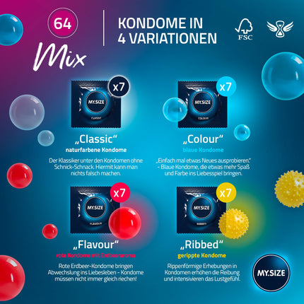 My.Size Mix condoms size 6, 64 mm, large pack, contents 28 pieces