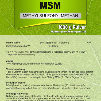 Bonemis® Premium MSM Powder, 3 kg (3 bags of 1 kg each), 99.95% purity, 60-80 mesh, no silicon dioxide, no DMSO residues