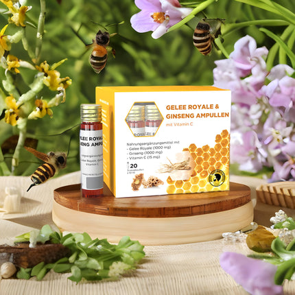 ACTIVE NATURAL HEALINGS Royal Jelly &amp; Ginseng Ampoules | 20 Ampoules | 1000mg Royal Jelly + 1000mg Ginseng + Vitamin C