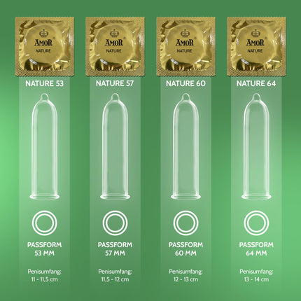 AMOR NATURE 53mm condoms 100-pack I Premium condoms, natural color I Condoms with a realistic feel and ultra-thin feel I 0.07 mm wall thickness I vegan I Condoms for men