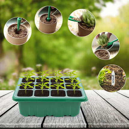 Mini greenhouse cultivation, 5 pieces indoor greenhouse cultivation box with light, greenhouse cultivation tray with high lid, seedling starter trays, cultivation set, 10 labels, 2 tools, for seedling plant