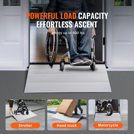VEVOR Door Threshold Ramp 43.6 x 86.4 x 7.6 cm Wheelchair Ramp 362.8 kg Load Capacity Aluminum Alloy Curb Ramp Modular Design Threshold Ramp Non-Slip Aluminum Ramp Ramp