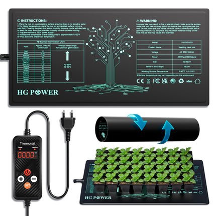 HG Power heating mat with thermostat - heating mat plant heat mat for indoor greenhouse, greenhouse heating mat with temperature controller for grow tent grow box grow accessories terrarium 53 cm x 25 cm, 55 watts