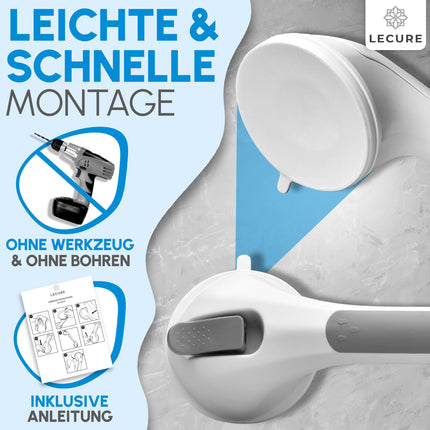 LECURE® Shower Grab Bar [2 Pieces] No Drilling Required - Extra Strong Shower &amp; Bath Grab Bar with Suction Cup - Ideal for Seniors and People with Physical Disabilities [110 kg Load Capacity]