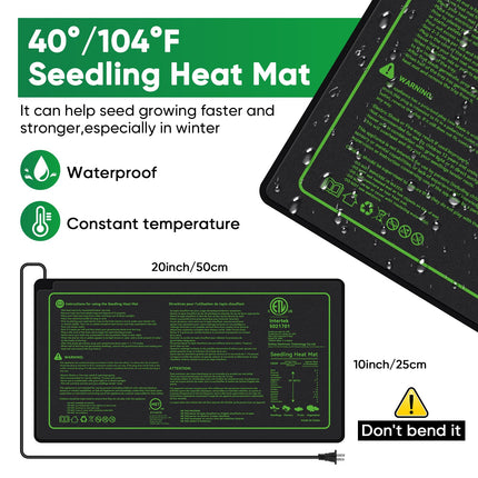 3-in-1 Seedling Starter Trays with Grow Light, Heat Mat, Soil Meter Set, 40 Cells Seedling Tray with Humidity Dome for Indoor Plant