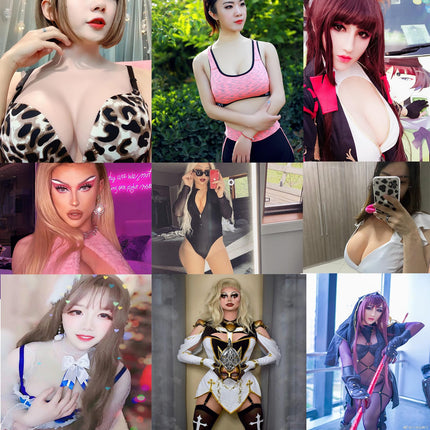 QIAOYIQIAO Silicone Fake Breasts BG Cup Realistic Breast Forms Silicone Breast Plate False Boobs for Cosplay Crossdresser Drag Queen (Cream, B Cup Silicone Filler)