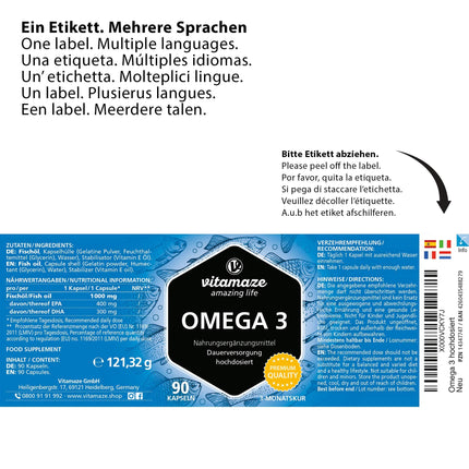 Omega 3 capsules, high-dose, 400 mg EPA &amp; 300 mg DHA in triglyceride form for 3 months, 1 capsule per day, 1000 mg fish oil from sustainable fishing, highest bioavailability, Made in Germany