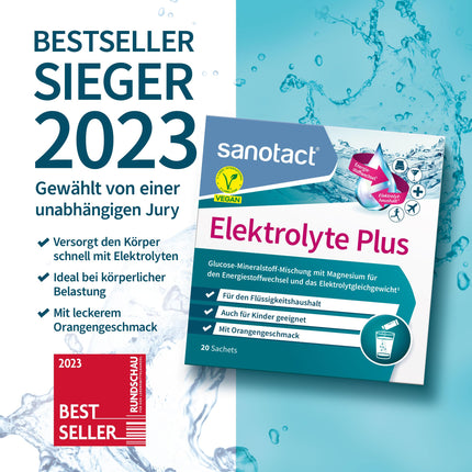 sanotact Electrolytes Plus (20 sachets) • Electrolyte powder for fluid balance • Potassium &amp; magnesium for electrolyte balance • 100% vegan • Recovery drink • Orange flavor