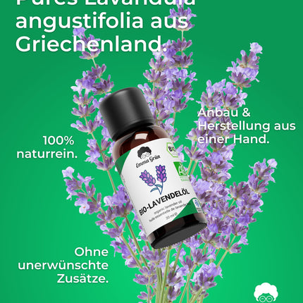 Emma Grün® Organic Lavender Essential Oil [100% Pure] - Certified Food for Oral Use - Organic Lavender Essential Oil - Essential Oil 30ml - Lavender Fragrance Oil for Aromatherapy
